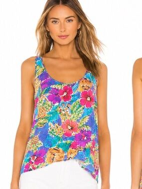 Elita International Tropical Silk Tank Top Hawaiian Floral Print Size 10 small
